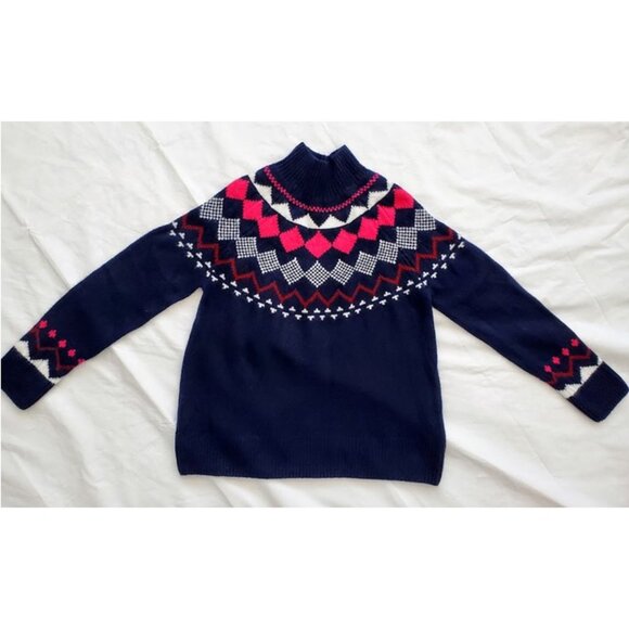 Vince Camuto Soft Cozy Fair Isle Mock Neck Sweater Blue - Size S - Picture 1 of 6